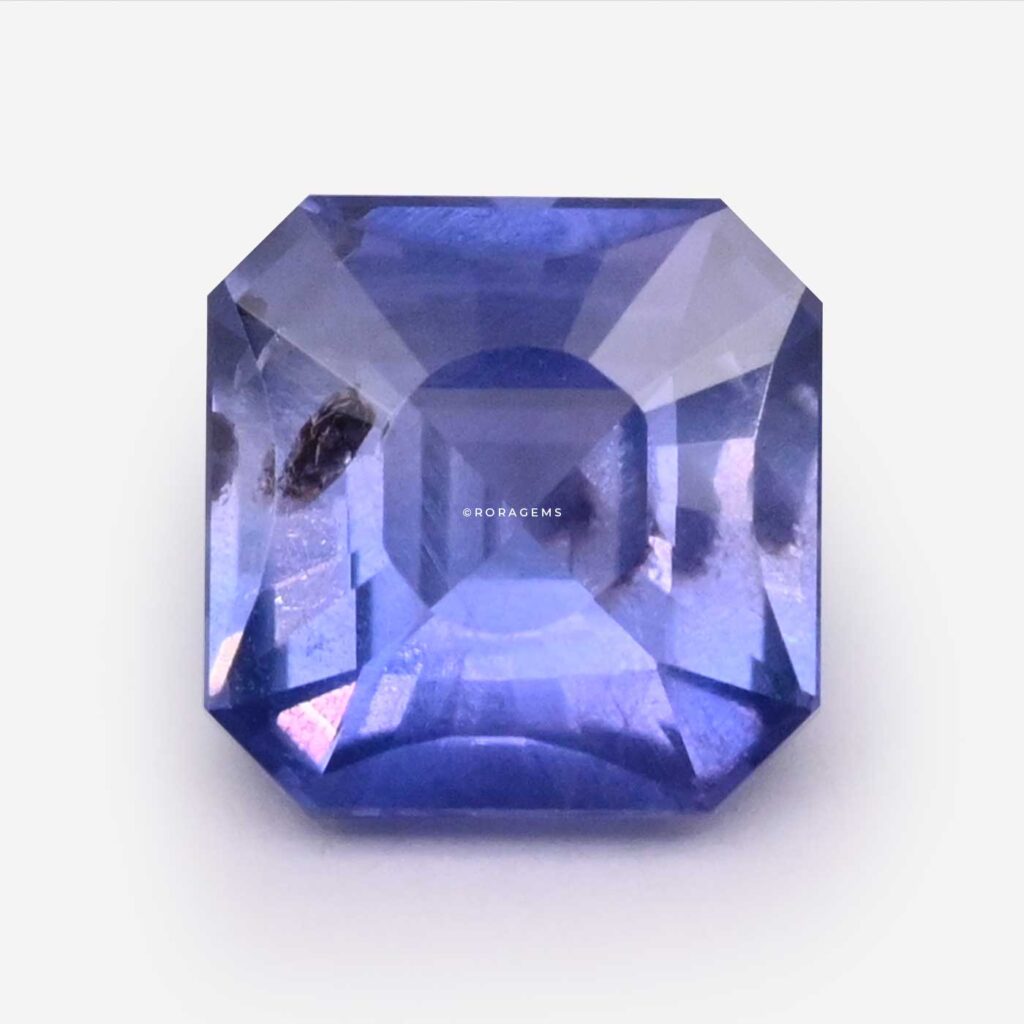 Unheated square cut blue sapphire pastel blue and violet universal tones gemstone for art and craft gifts.