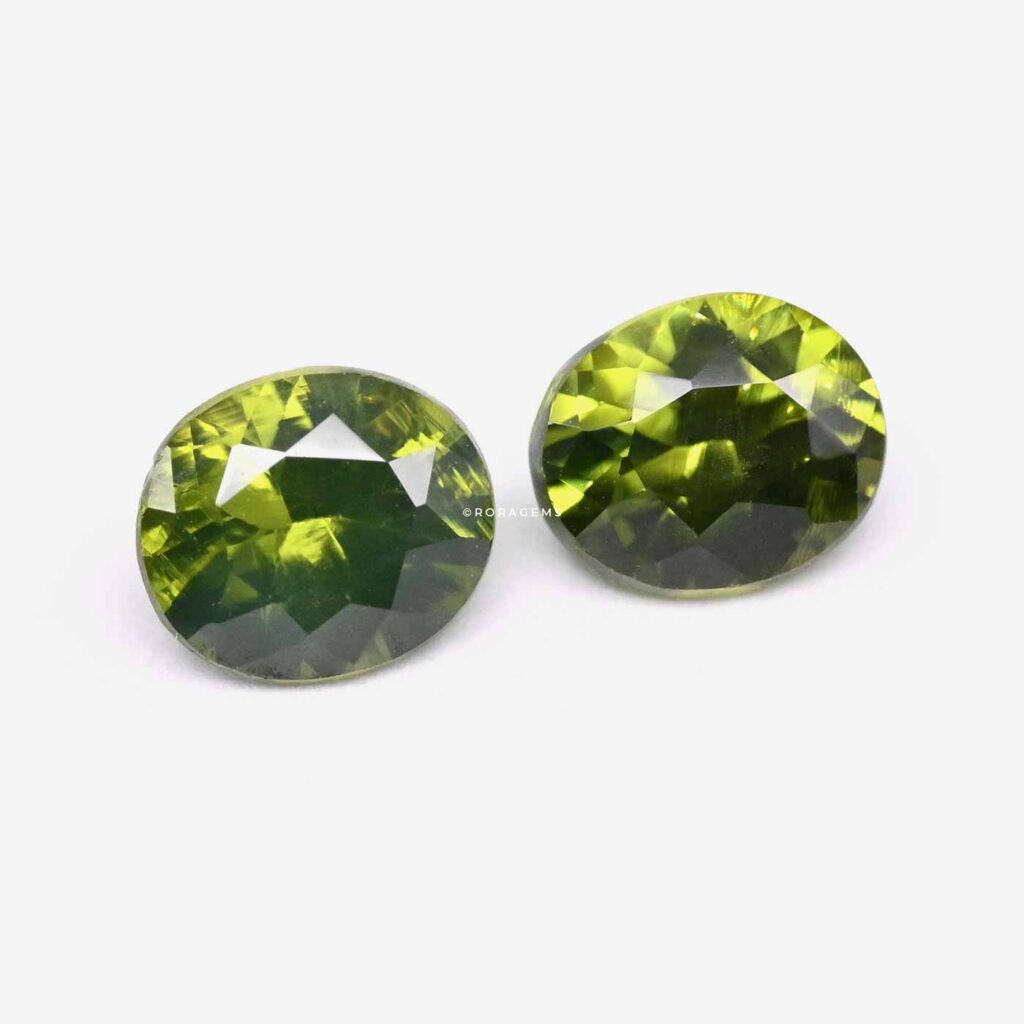 calibrated identical green gemstones pair Zircon from ceylon order online wardplace borella sri lanka.